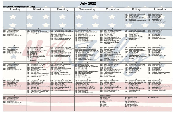 View July's activities calendar