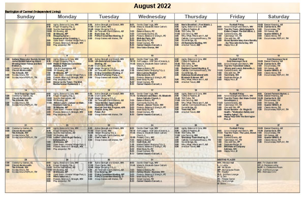 View August's activities calendar